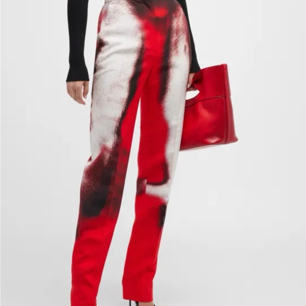 ALEXANDER MCQUEEN Runway High-Waist Brushed Cigarette Pants size 42-IT Red